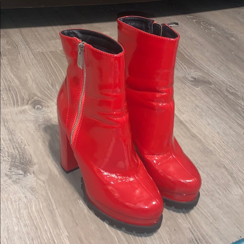 Red high heel ankle boots